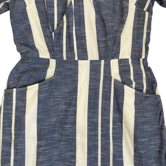 Eshakti Striped Cotton Chambray Flounce Hem Shift Dress Blue White Chic Nautical - Picture 12 of 16